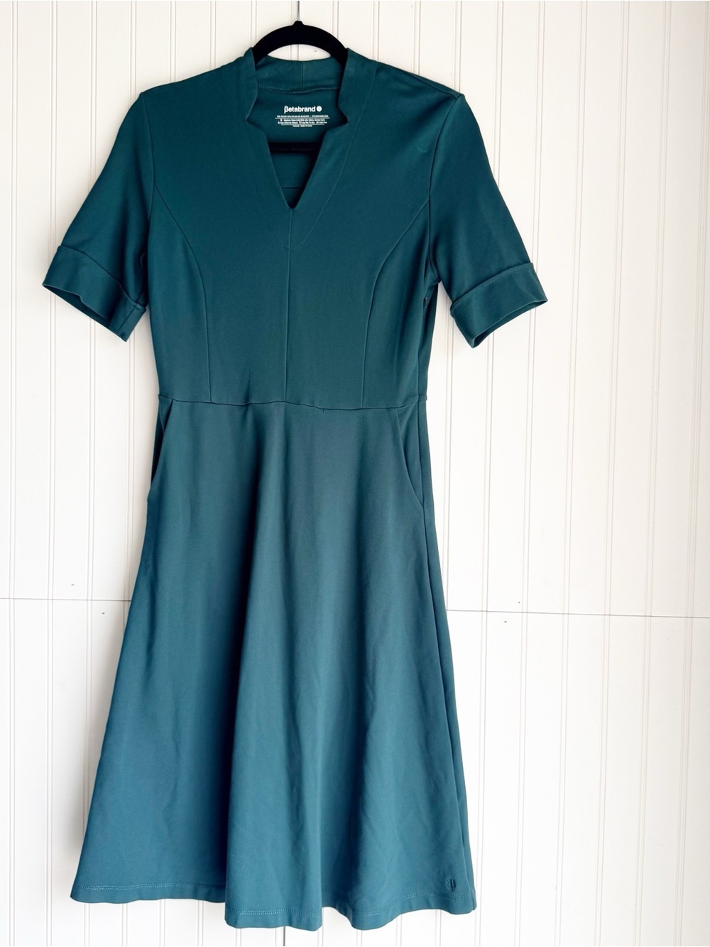 Betabrand Size S Teal V-Neck Ponte Knit Fit & Flare Dress